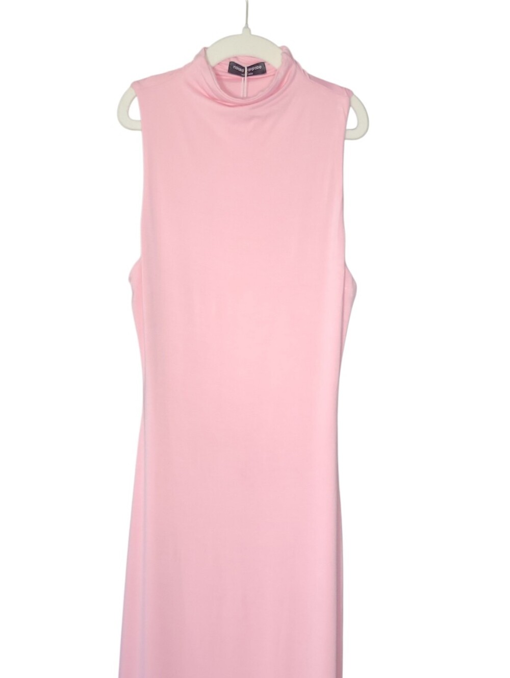 Naked Wardrobe Bodycon Maxi Sculpt Mock Neck Dress Pastel Pink Soft Girl Party - Picture 2 of 12